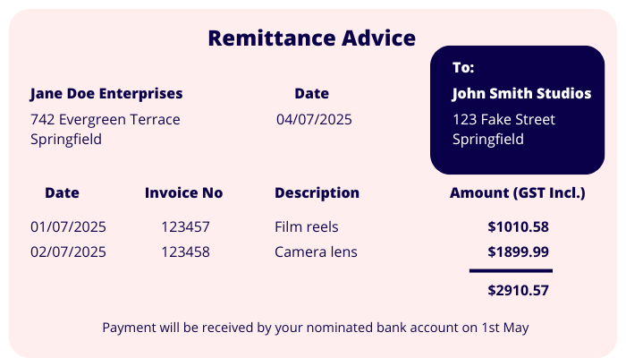 Remittance advice template